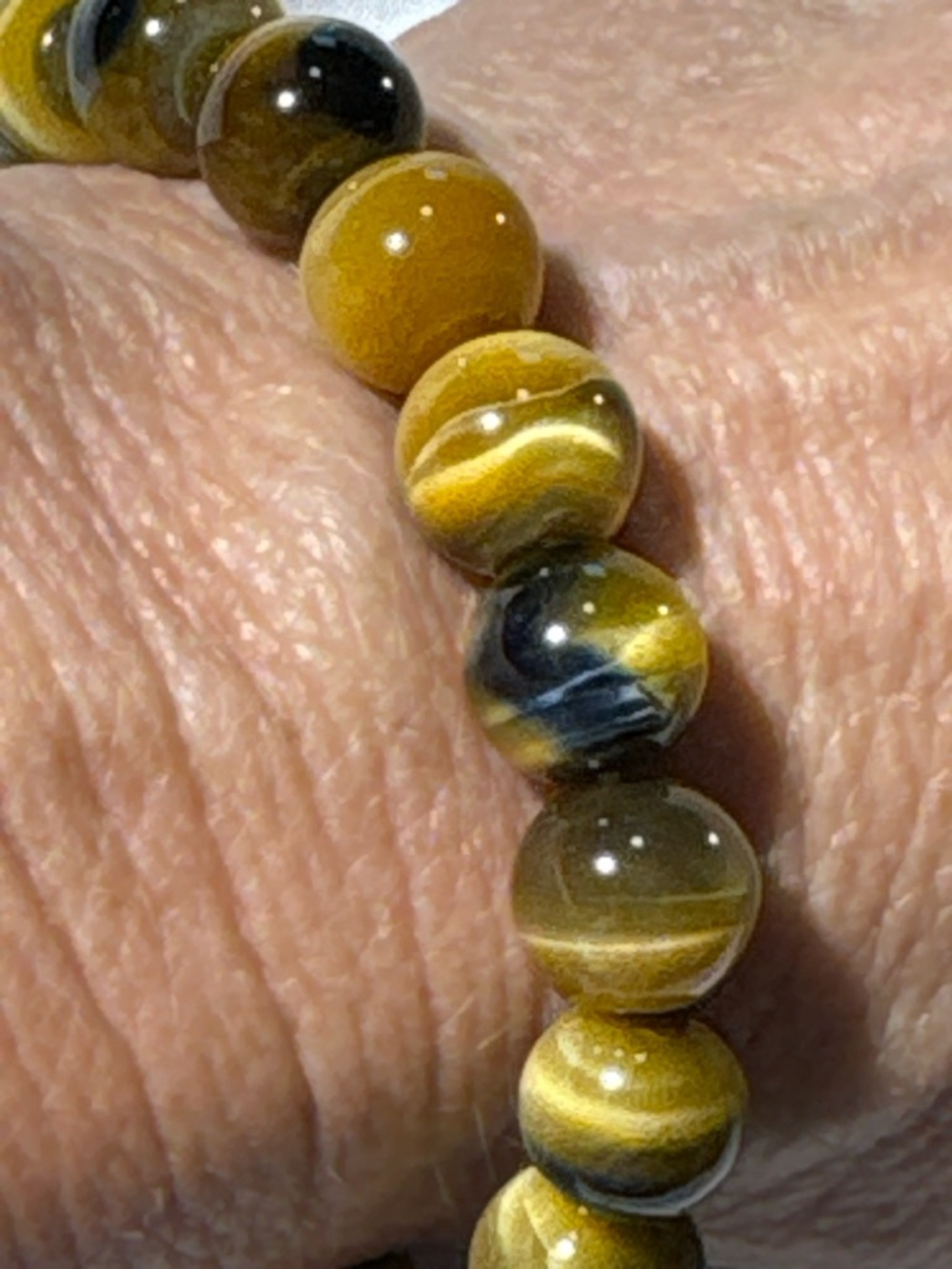 Tiger’s Eye Stretch Bracelet Natural Gemstone Beaded Gold Brown Chatoyant